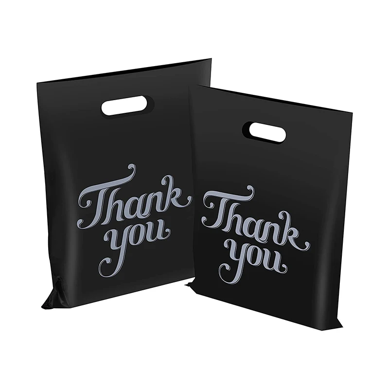 Custom Logo Matte Black Clothing Packaging Bag Recycle Lpde Plastic Retail Die Cut Bag With Handle