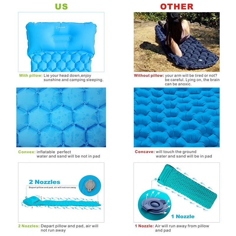 HOMFUL ультралегкий надувной матрас из ТПУ, коврик для сна, коврик для кемпинга на открытом воздухе с прилагаемой подушкой