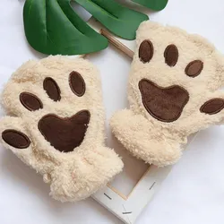 JSFUR  Kawaii Gloves Cat Paws Cosplay Faux Fur Plush Cat Gloves Lion Paws Fingerless Gloves for Girls Women