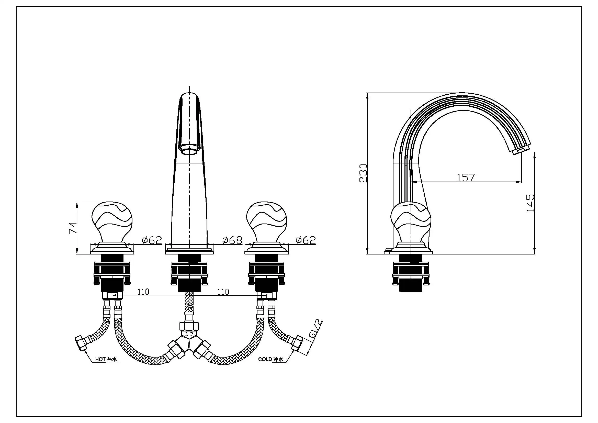 
Kamon New style Popular Tap Glaze Dual Handle Brass European Artistic Basin Faucet 
