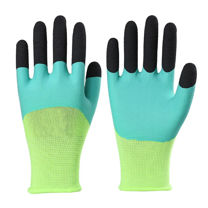 Summer Nylon Latex Foam Breathable Reinforced Finger Gloves for Construction Machine Agriculture Outdoor Work Safety