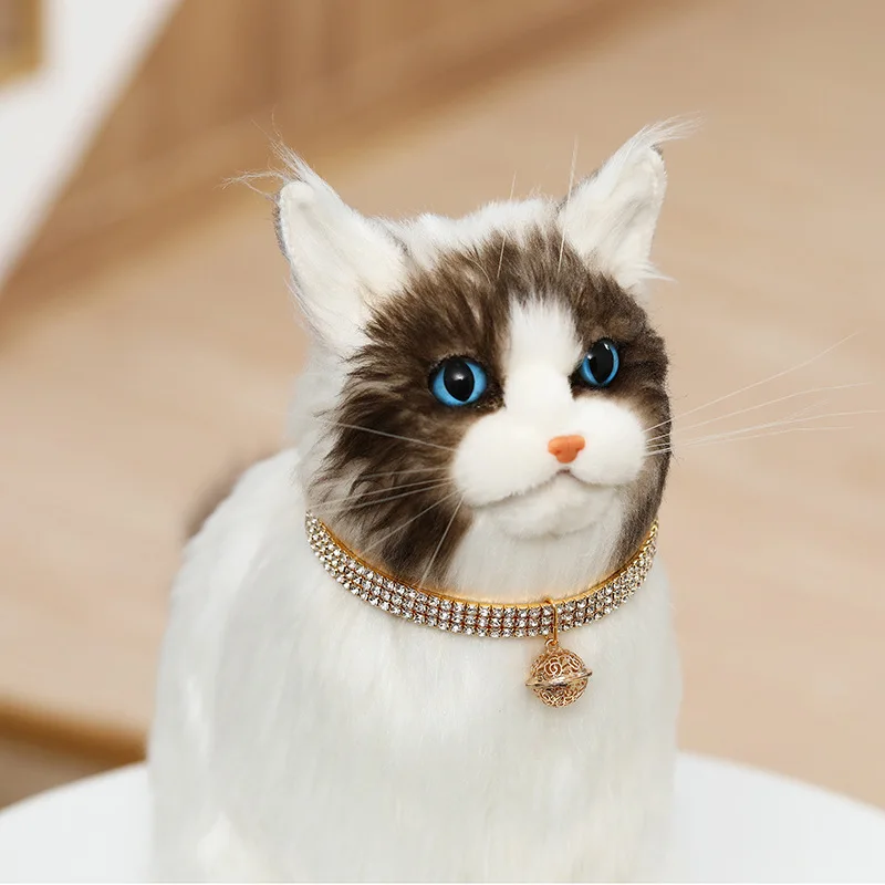 NJC Wholesale Luxury Resilient Bling Crystal Rhinestone Pet Necklace Jewelry Cat Dog Shiny Collar With Bell Pendant
