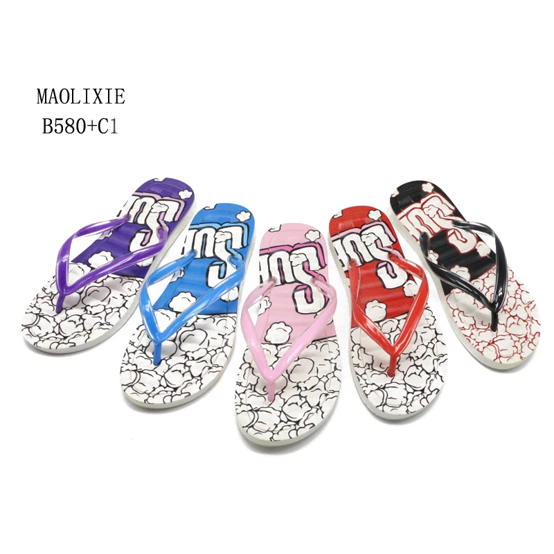 Summer ladies slippers girl home shoes plastic custom printed flip flops footwear ladies chappal wholesale