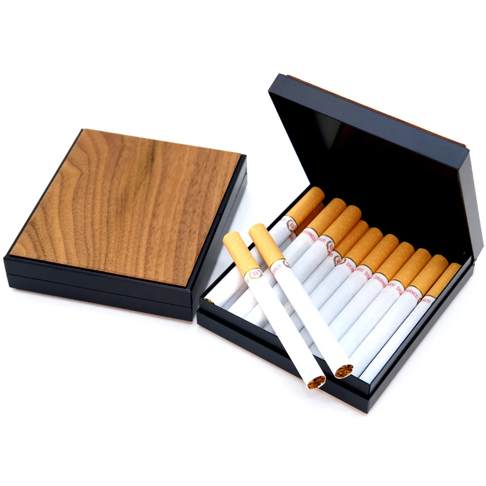 
Factory wholesale New fashion wooden cigarette box holder 20pcs cigarettes square aluminium wood cigarette case 