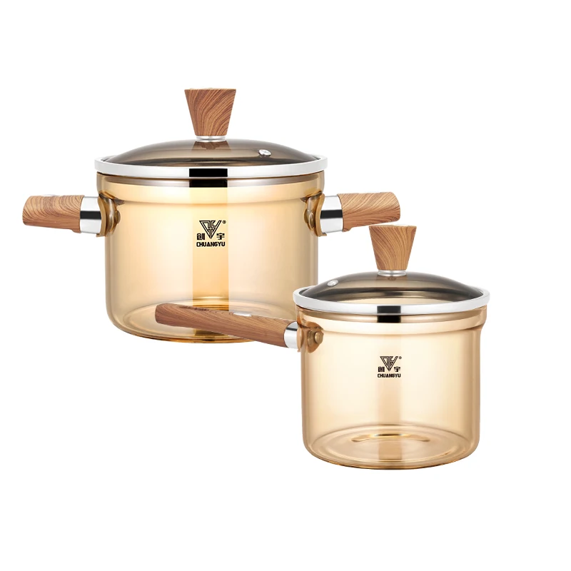 Factory direct sell transparent clear High borosilicate glass cooking pot heat resistance nonstick cooking pot