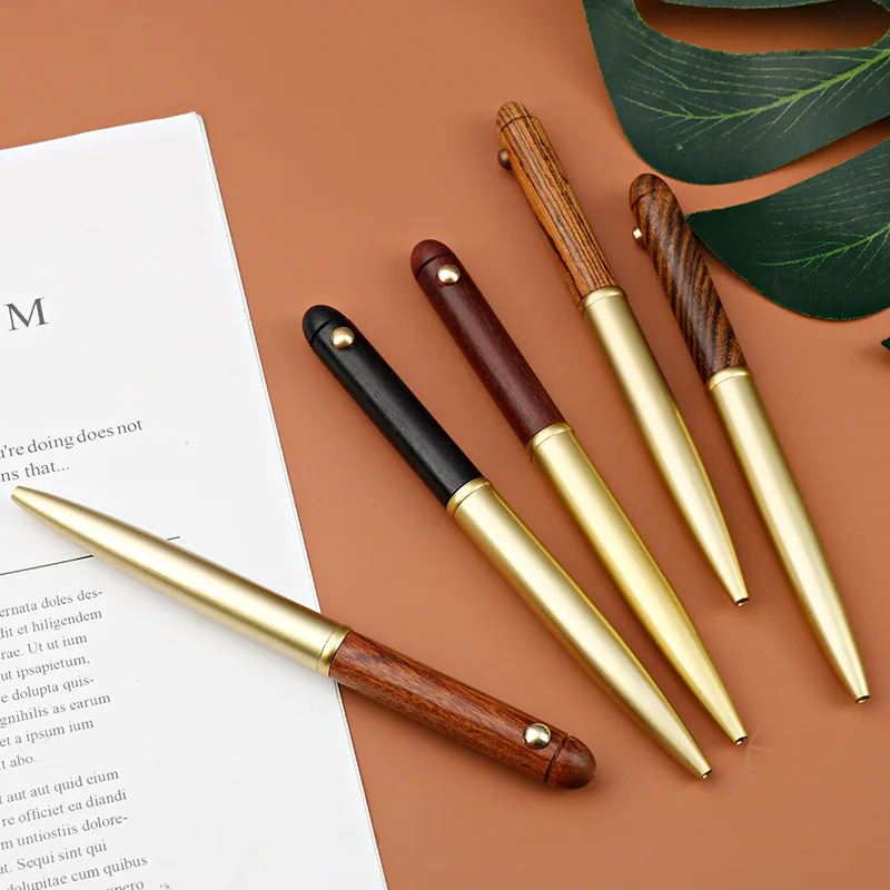 Sandalwood mahogany signature pen engraved logo retro business gifts ballpoint pen metal  Rotate out the core brass gift pen