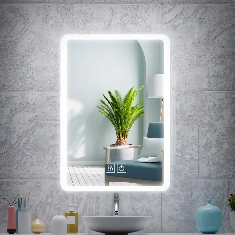 Square Trend Backlit Touch Screen Anti Fog Strip LED Lights Smart Bathroom Mirrors