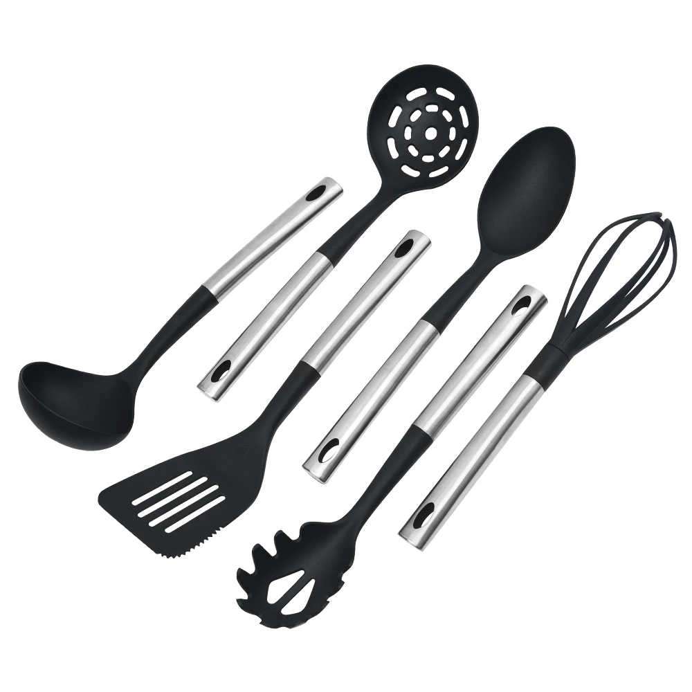 six piece nylon kitchenware tools stainless steel kitchen accessories cooking spoon utensil set of six
