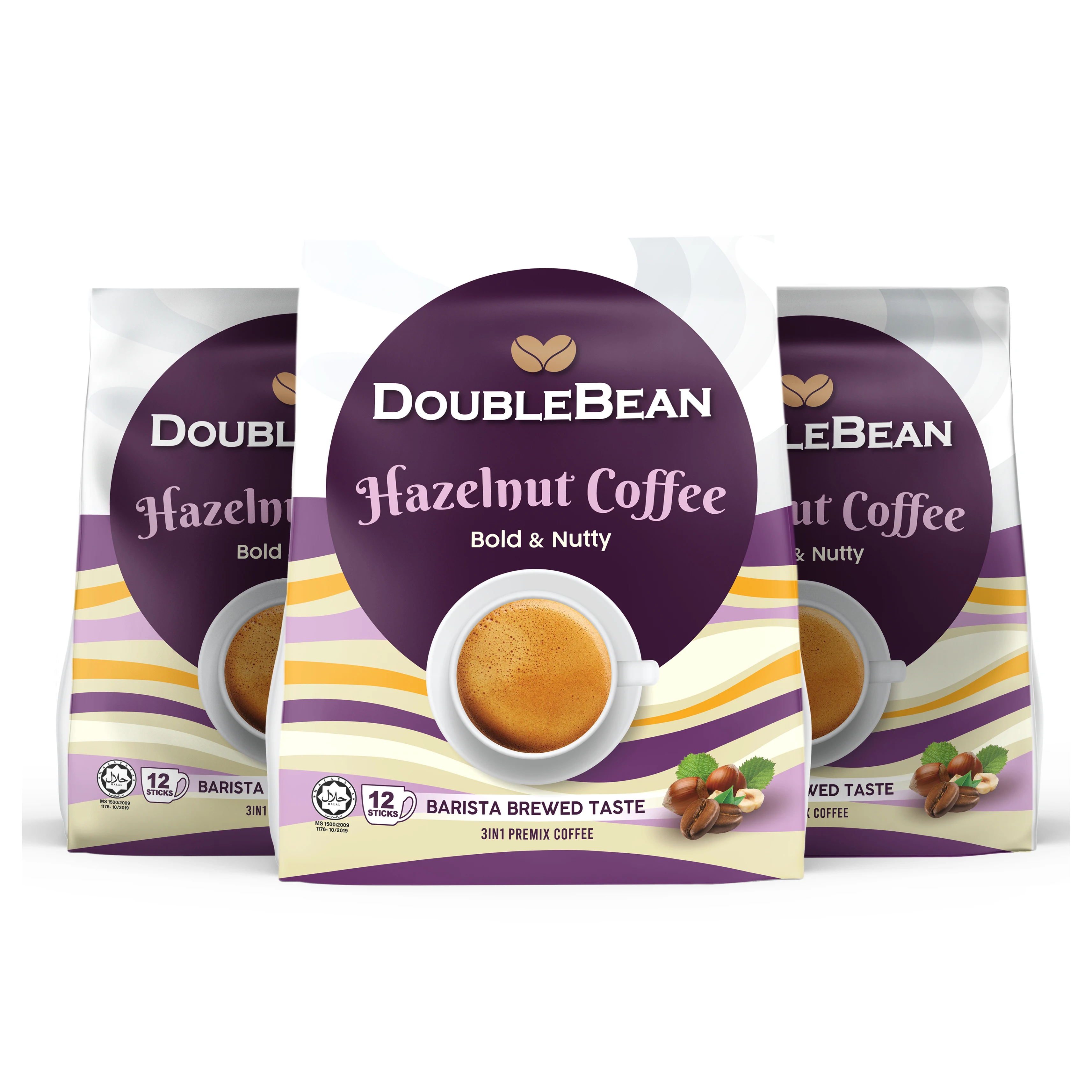 DOUBLEBEAN Hazelnut Coffee Latte 12 sachets x 25g (300g) HALAL Premium Instant Coffee 3in1 Premix Powder Malaysia Manufacturer