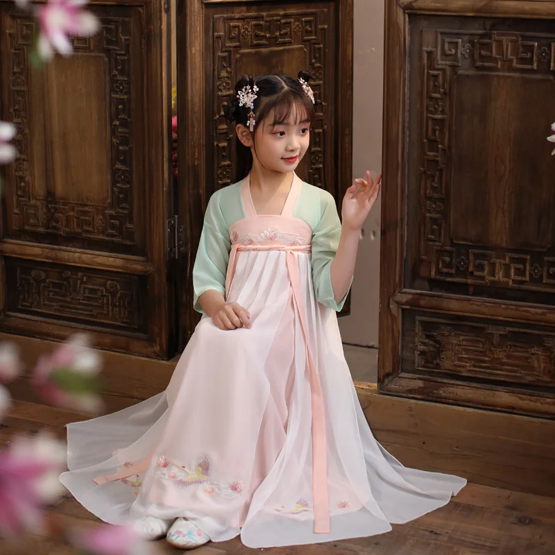  Летнее платье Hanfu для девочек детская одежда в китайском стиле костюм Тан супер