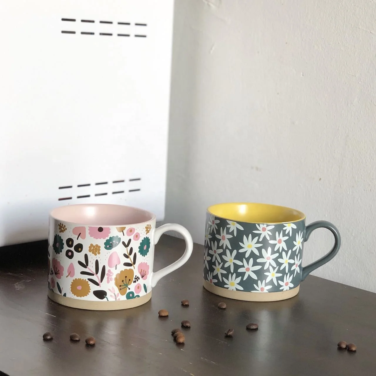 Floral Decal Printing Design Decal Gifts Large Capacity Porcelain Ceramic Soup Coffee Mugs Cups With Handle