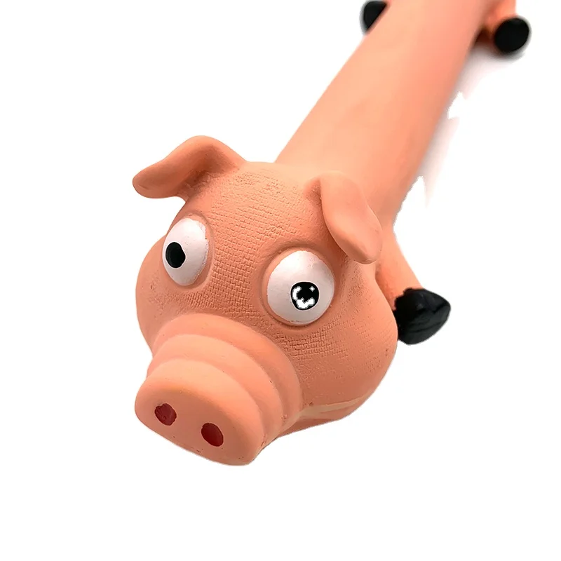 Adorable Cute Durable Squeaky Natural Rubber Latex Pig Dog Chew Toy with Long body