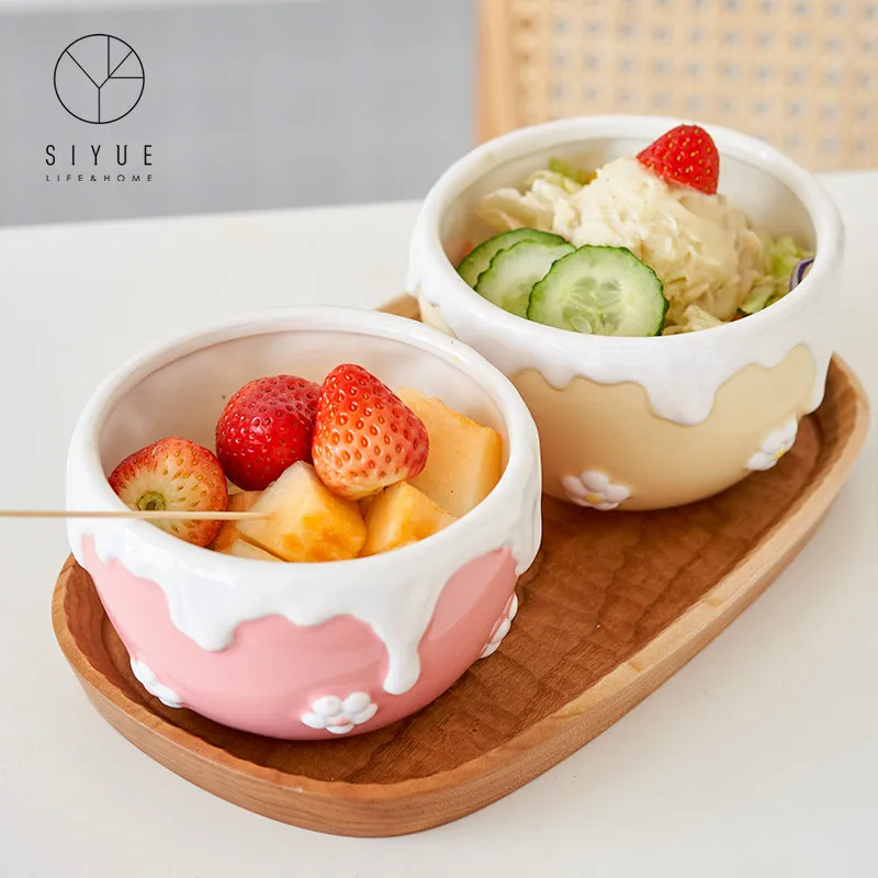 New Style Cute Ceramic Kitchen Small Round Ice Cream Fruit Salad Bowls 3116