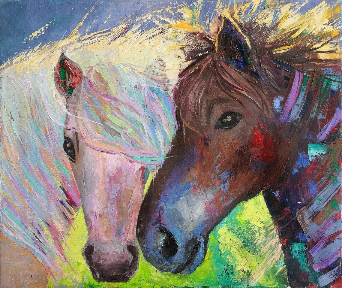 Abstract Portrait Oil Painting Modern Pretty Horses Scene,Office Wall Decoration on Canvas