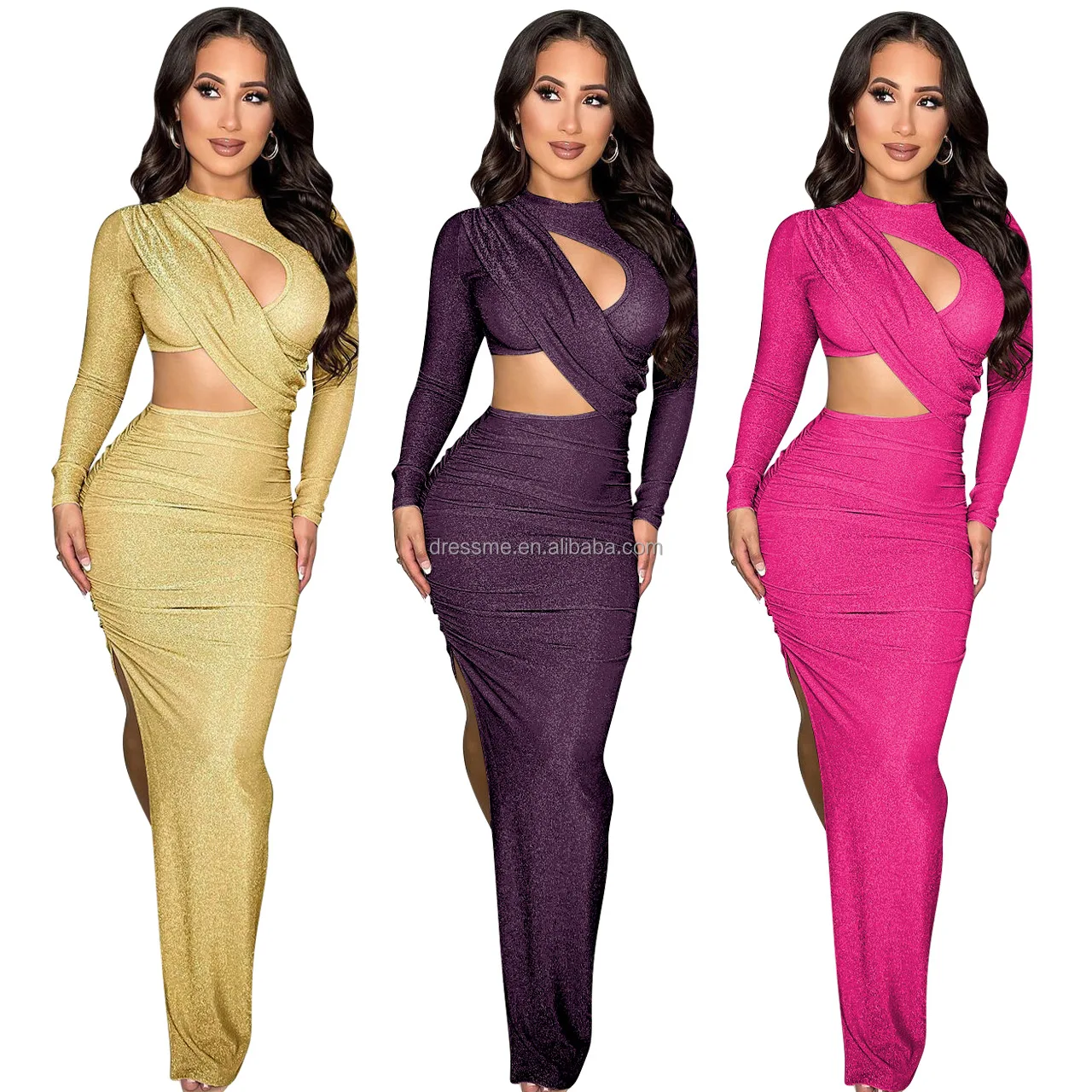 MT440-031 на осень и зиму, новый стиль, длинный рукав, из золотых и серебряных нитей для похудения разрезом, сексуальное платье, вечернее платье для девочек, платье для женщин