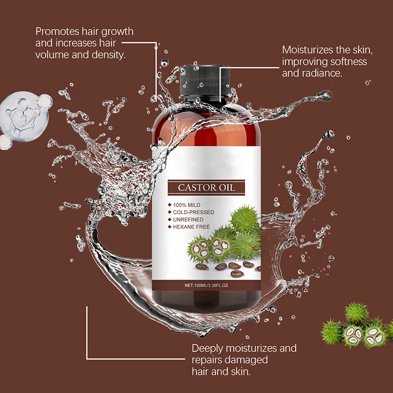 Private Label 100mL Natural Organic Castor Oil Pure Hexane Free Unrefined Castor Oil for Skin and Hair Eyebrows