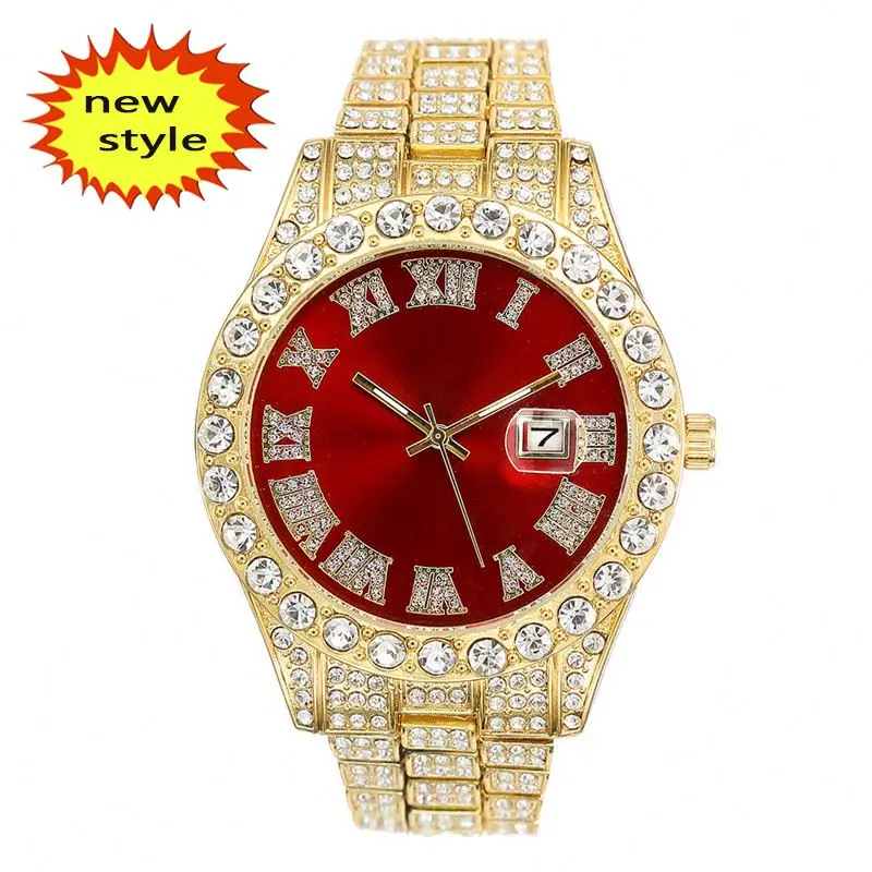 High Quality Iced Out Baby Pink Women Watches Bling Watch With Purple Dial Bling Bling Hip Hop Watches