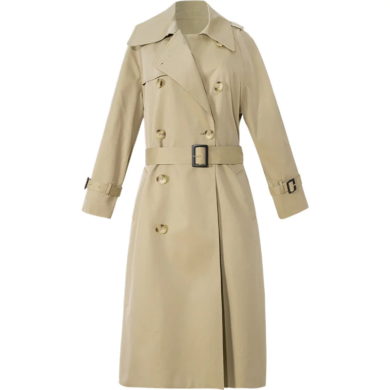 High Quality Winter Ladies Plus Size Khaki Trench Coat Custom Logo Solid Color Double-Breasted Women Long Trench Coat