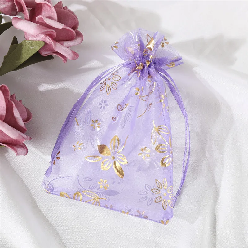 Chinese Redbud  Hot Stamping Organza Bag 13*18cm Wedding Gift Bag Party Jewelry Festival Makeup Organza Gift Bag