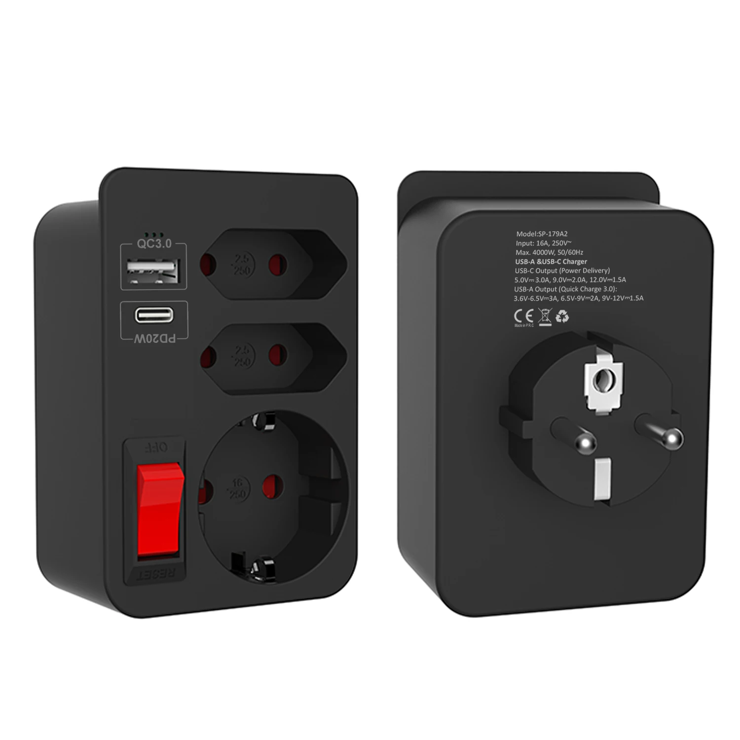 Plug Extender Socket Extensions Triple Plug Adaptor Cube 3 Pin Plugs Wall Power Sockets for Home Kitchen Office 4000W eu