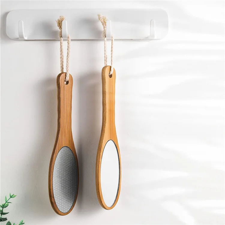 Glass Foot File With Mirror Foot Scrubber for Dead Skin With Bamboo Handle