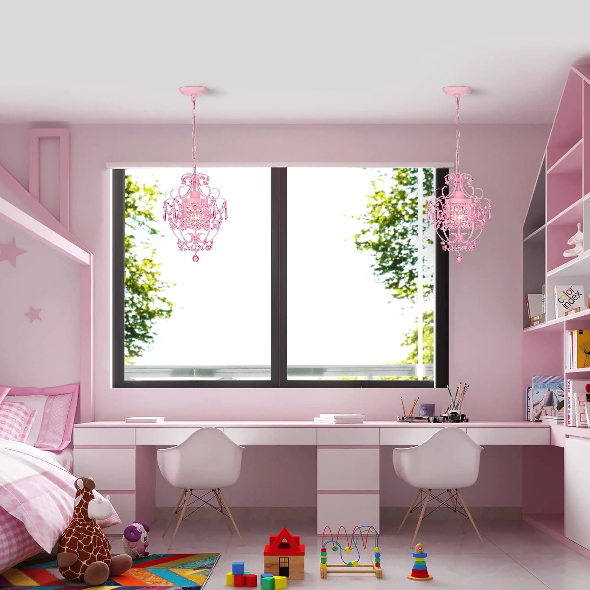 Antique House Pink Chandelier Mini Crystal Chandeliers Light Fixture 1 Light Small Chandelier for Girls Room