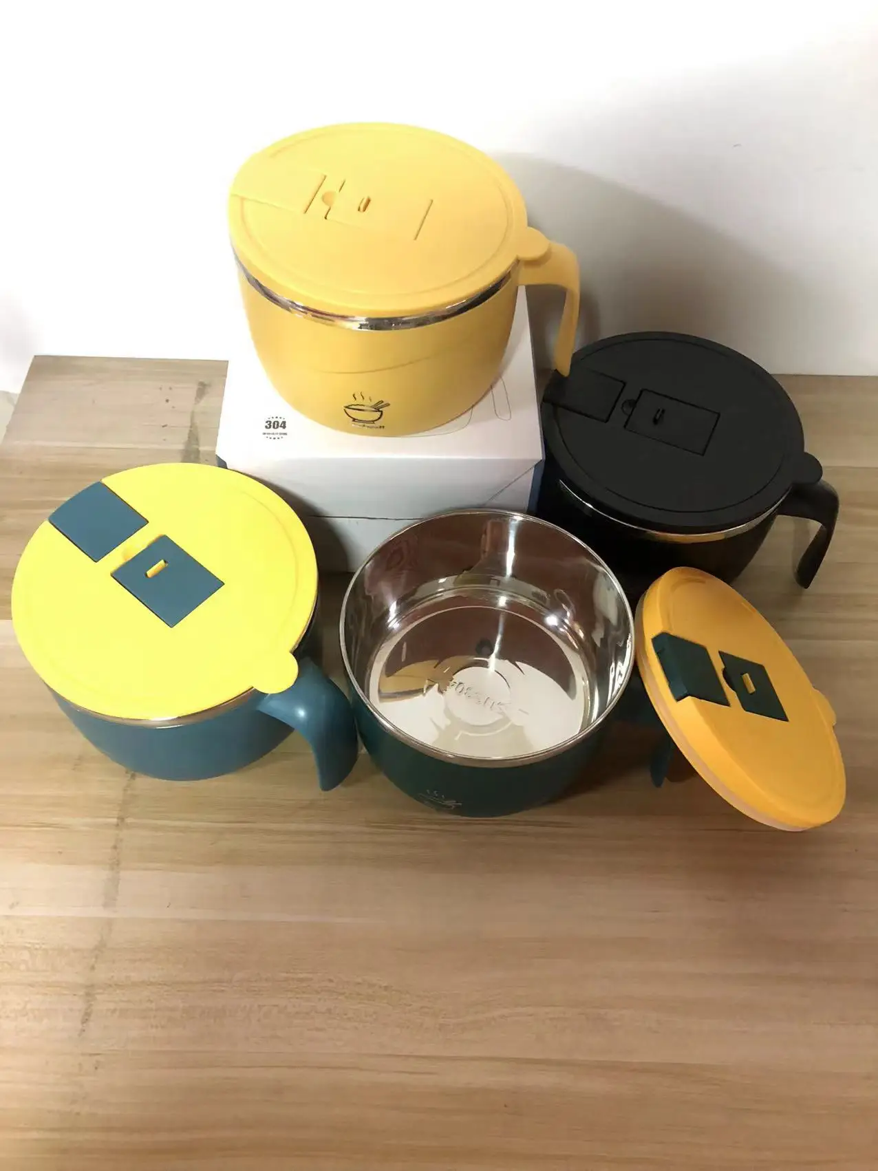 1200ml Instant Noodle Soup Bowl Container Ramen Bowl with Lid Breakfast cup Drainable water304 Stainless Steel