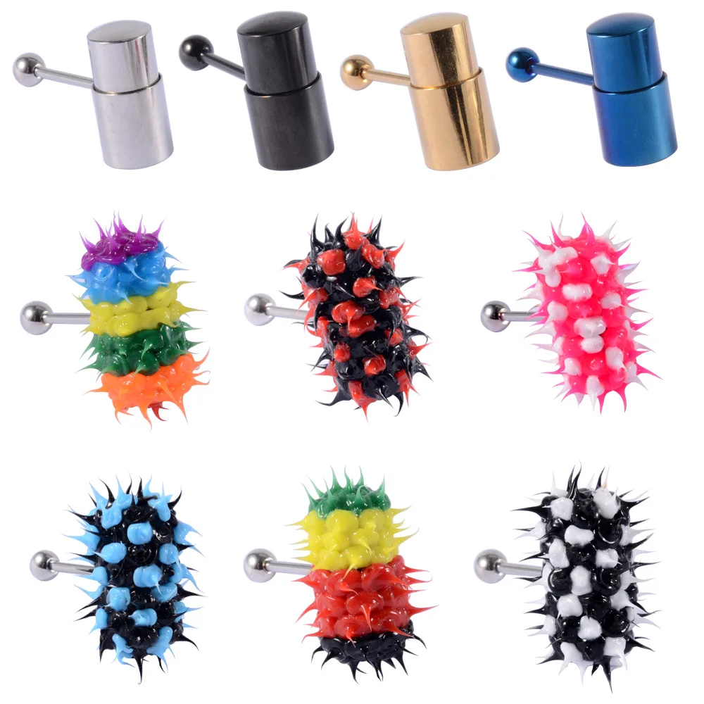 XM20079 Silicone Vibrating ball Tongue ring Stainless Steel Vibrating Massage Tongue Ring