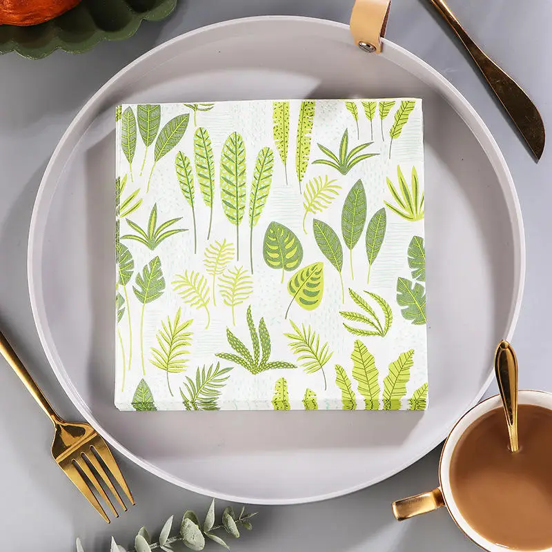 Custom Beautiful Pattern Paper Printed Leaf Dinner Napkins Serviettes For Coffee Shop