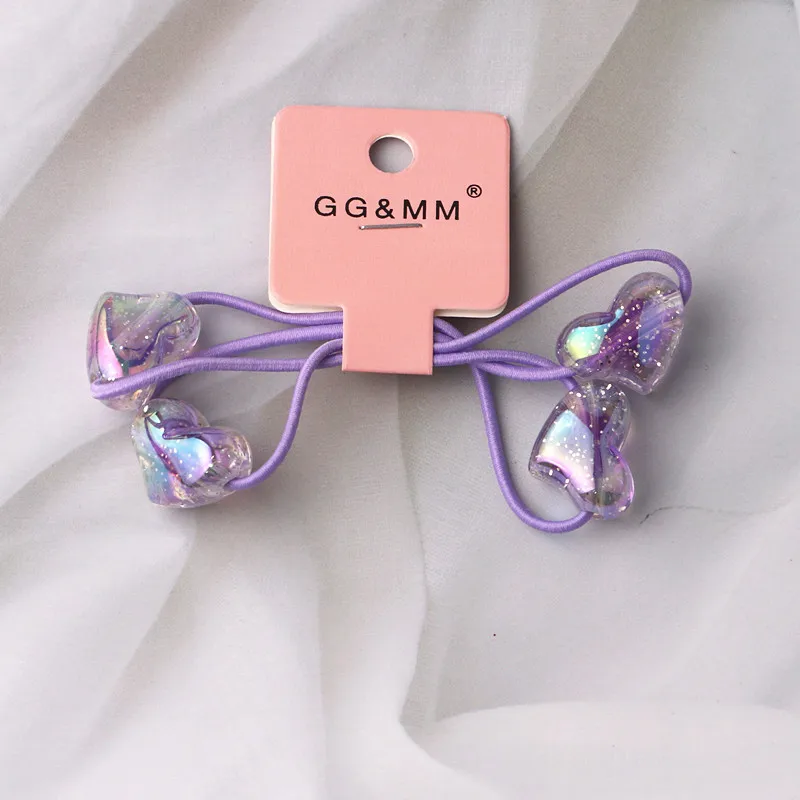 1 pair Colorful Heart Shape Elastic Hair Ties Girls Sweet High Quality Hair Ring No Damage Kids Hair Accessories