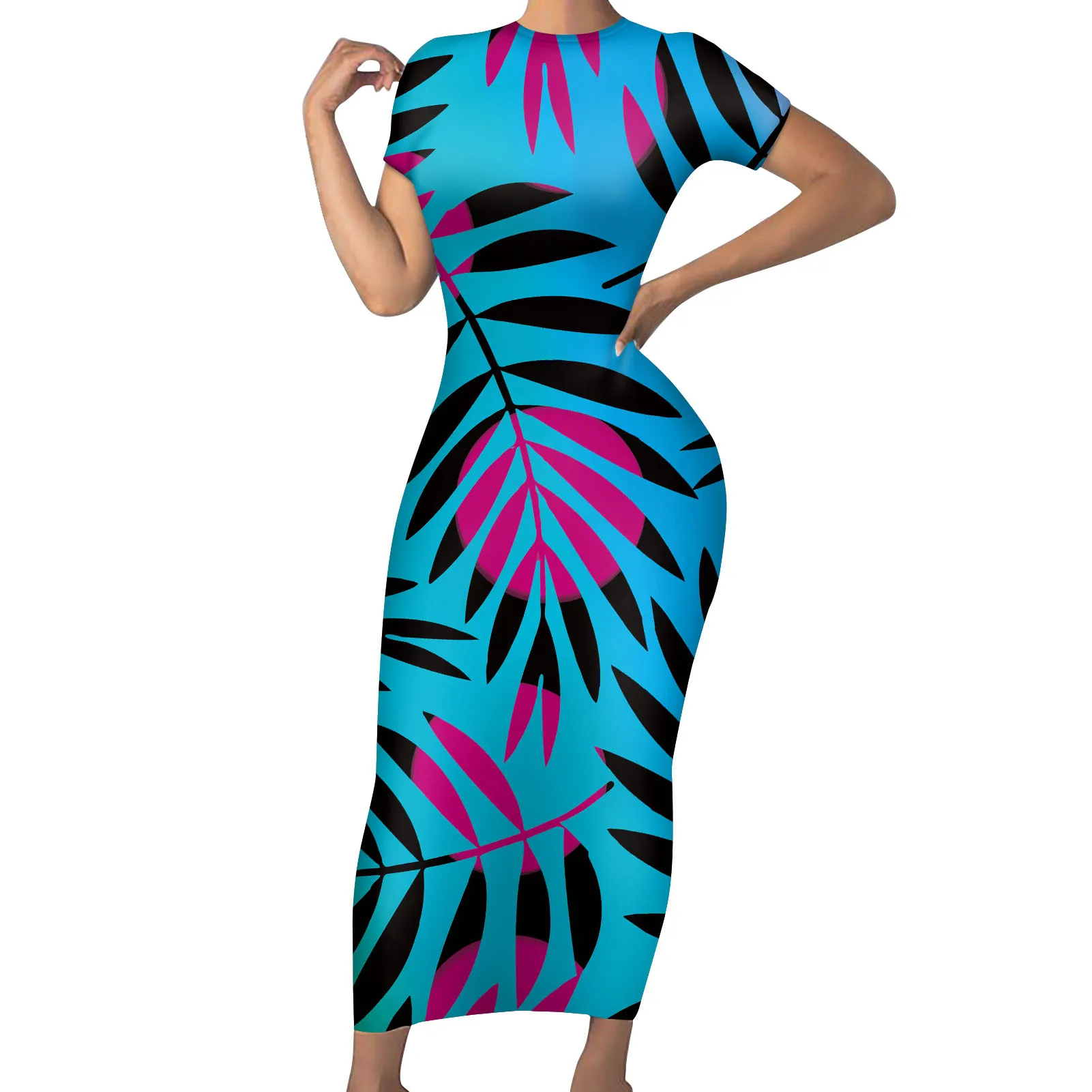  Светло-голубое женское платье с цветочным принтом в гавайском стиле сексуальное облегающее одежда большого размера для полных женщин длинное