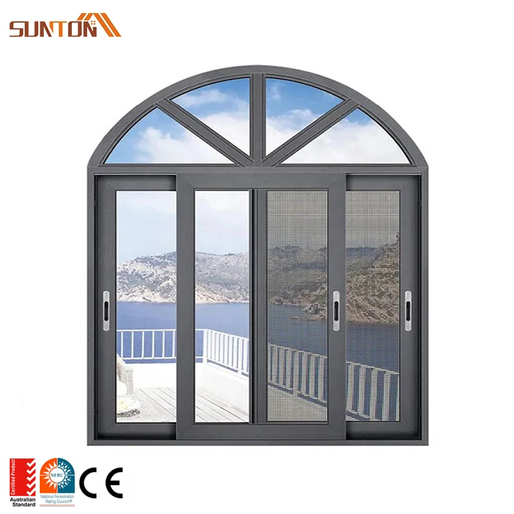 Custom made aluminum circular arch top window french decorative aluminium grill frame tempered glass half-round arched windows