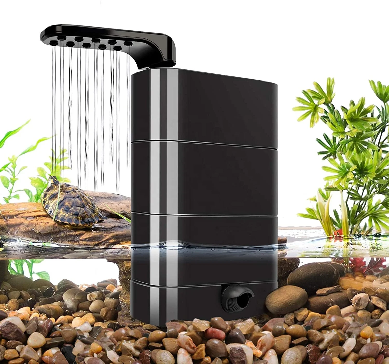 150GPH Turtle Filter with 2 Sponges & Bio Ball, 3-in-1 Water Circulation Draining Bio Filtration Amphibian Tank Filter 20 to 50