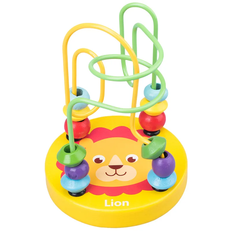 GT MU Educational Wood Circles Bead Wire Maze Roller Coaster Natural Montessori Wooden Puzzles Baby Toys.
