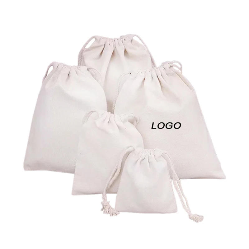 Customised Printed Logo Cotton Drawstring Packaging Bag Clothes Storage Dust Bag