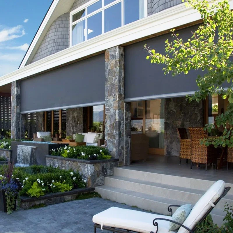 2-20% Discount Motorized Panel Track Blinds Waterproof Outdoor Window Curtains Restaurant with Wifi Remote