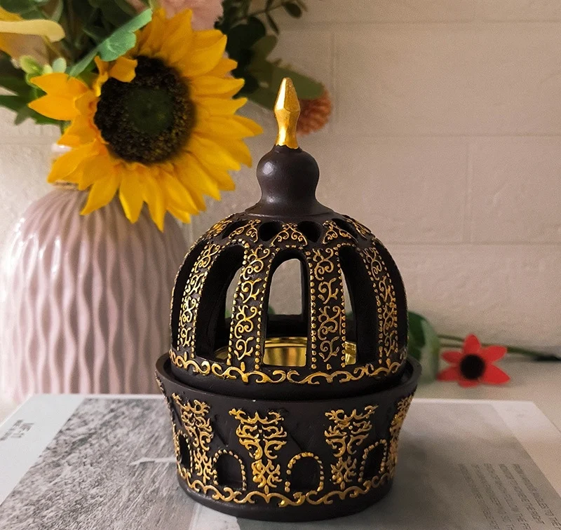 Middle East Arab resin incense burner electroplated gold tower incense burner