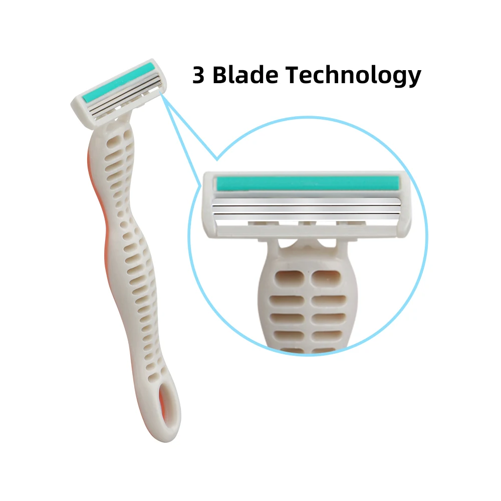 Triple Stainless Steel Blade Pivoting Head with Lubricating Strip Disposable Shaving razor