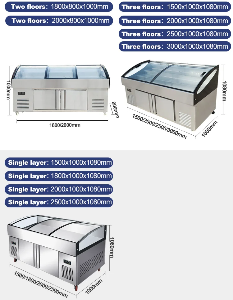 2 floors Stainless Steel Barbecue Cooked Food Ice Table Refrigeration Freezing And Fresh-keeping Ladder Display Cabinet