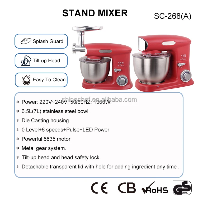 Pure Copper Motor Metal Die Casting Housing Kitchen Dough Cake Mixer Heavy Duty Stand Food Mixer With Meat Grinder