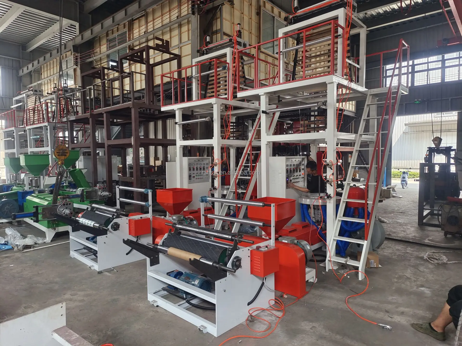 SJ55-800 full automatic loader pe film extrusion and blowing machine with printing production line