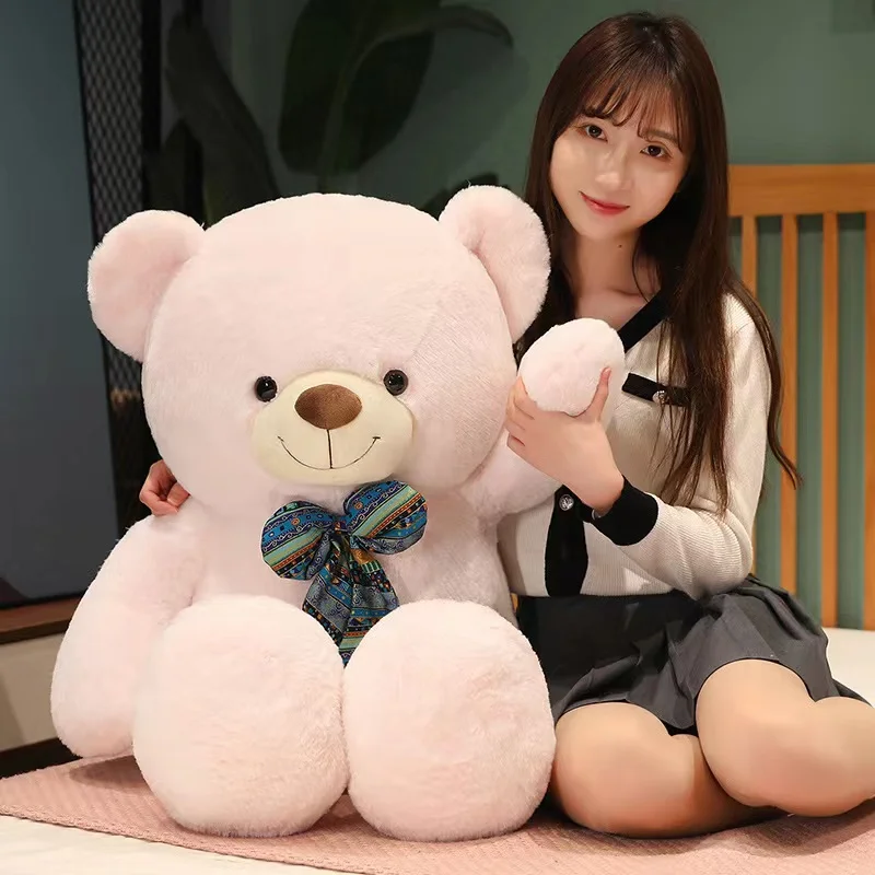 100CM hugging large teddy bear with bowknot plush toy custom giant teddy bear plush toy for wedding soft unstuffed skin bear