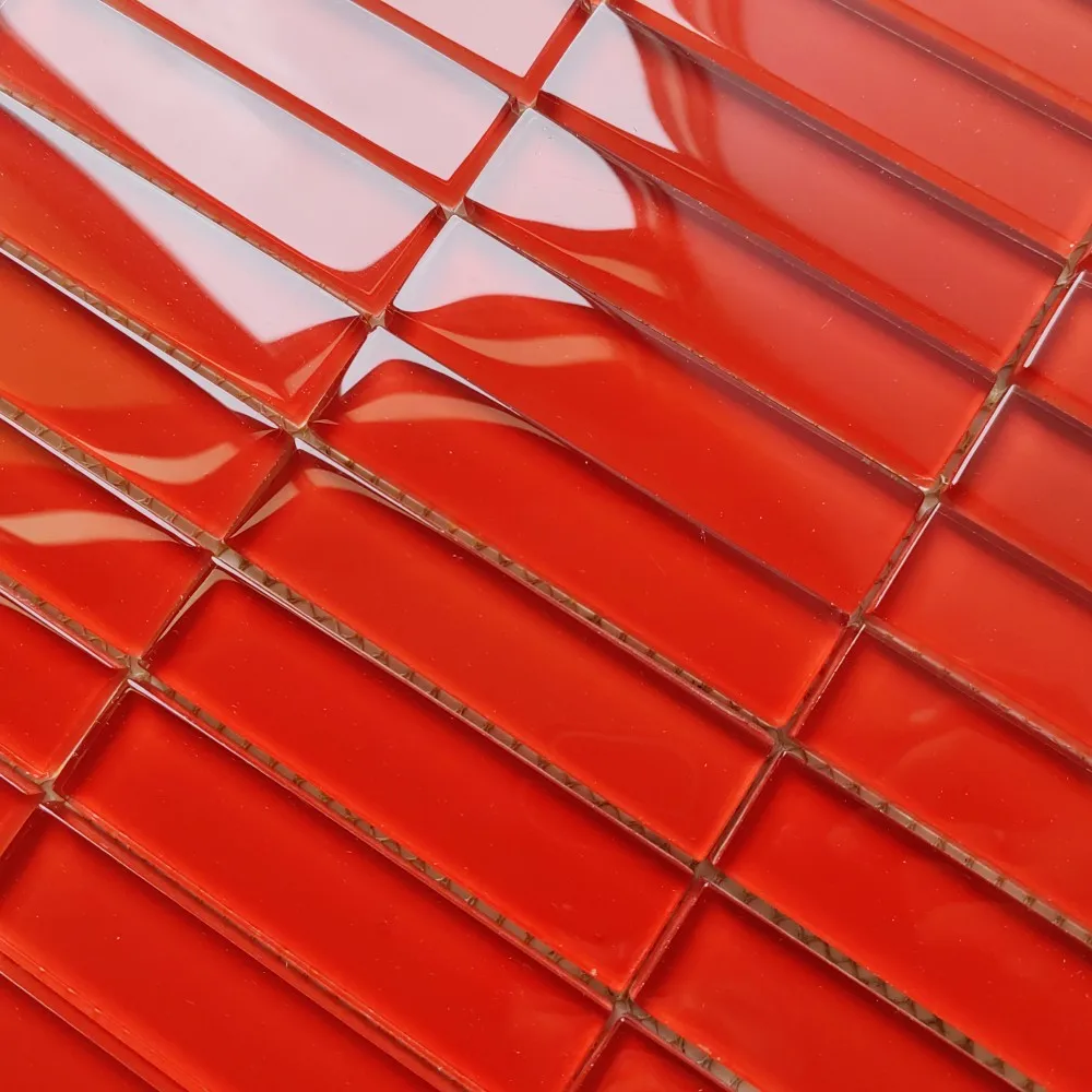 Top quality China red color Kitkat Strip shape crystal glass mosaic tile for backsplash kitchen wall