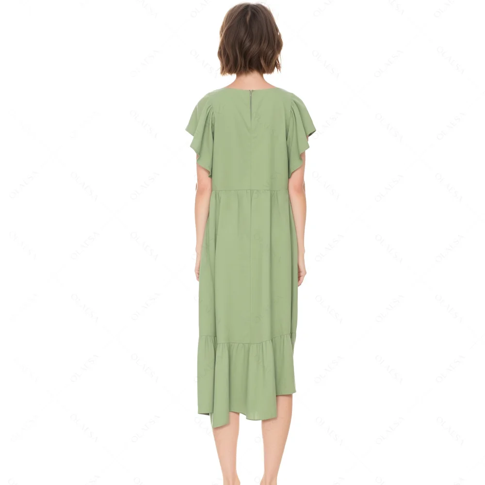 ODM Designer Mint Cap Sleeve Elegant Cotton Ruffles Formal Casual Dresses