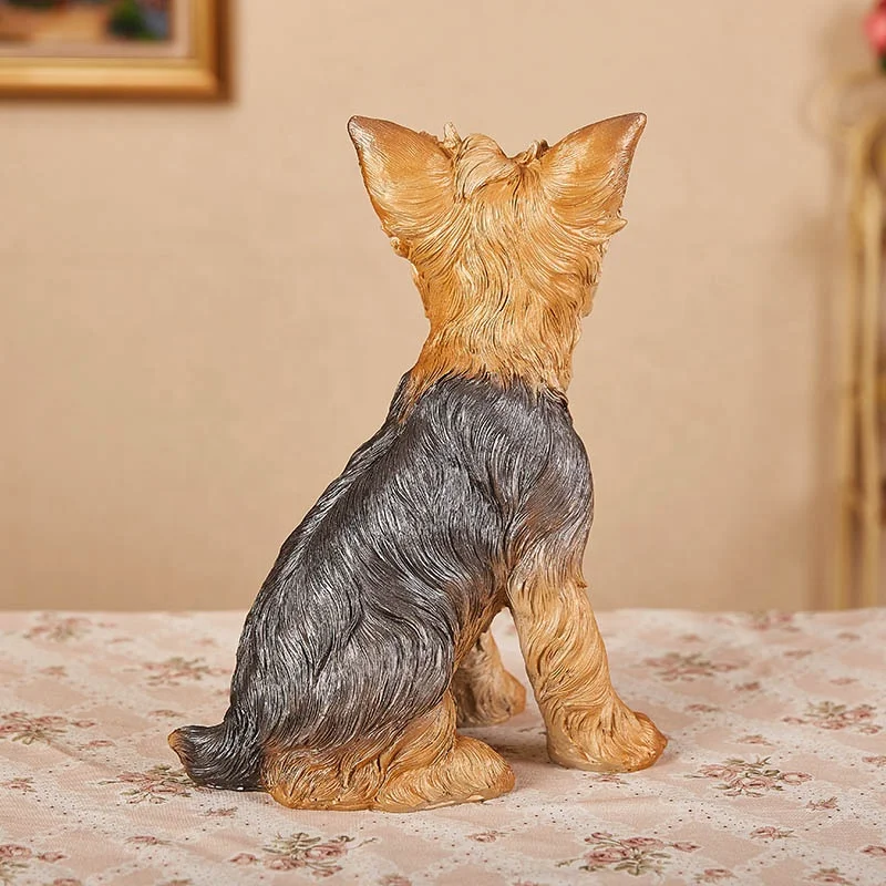 OEM Luxury Realistic Resin Yorkshire Terrier Dog Figurine Statue Home Garden Decor Animal Figurine Yorkie Dog Polyresin Ornament