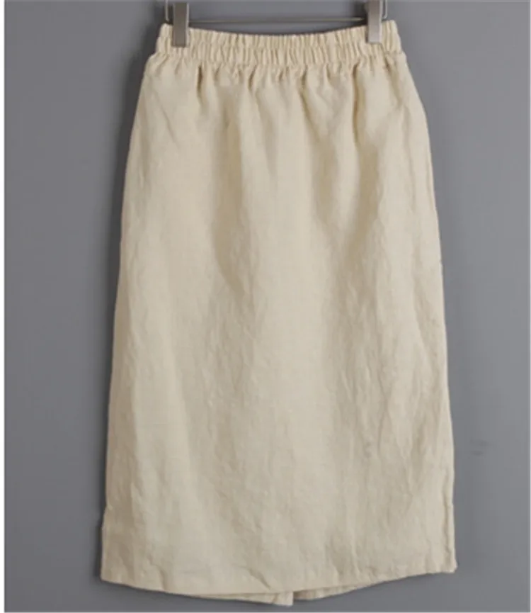 
2021 New Ladies Fashion Stretch Waist Linen Skirt Straight Cotton Comfort 