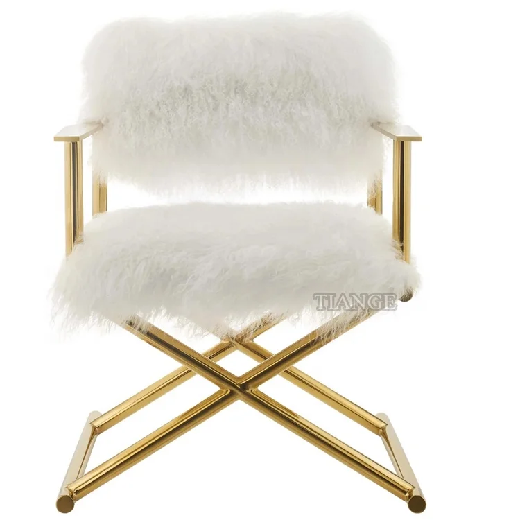 design Mongolian Fur Jodi White Sheepskin polished Gold Armchair