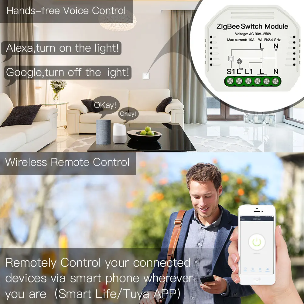  Беспроводной умный переключатель Mini Tuya Zigbee Z-wave 3 0 с поддержкой Google Home Alexa Echo стандарт