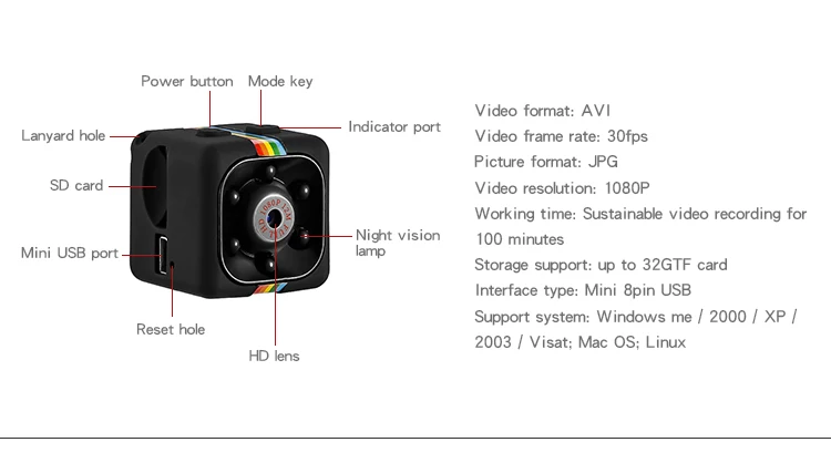 SQ11  Mini Video Camcorder HD 720P/1080P Dashboard Cam  DV  Mini SQ11 mini Sport camera easy to control