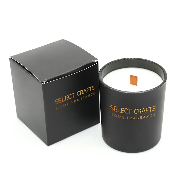 Wholesale Custom Wood Wick Logo Printed Matt Black Glass Scented Candle